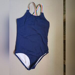 Kanu Surf Kids One Piece Swimsuit - Navy with Rainbow Straps